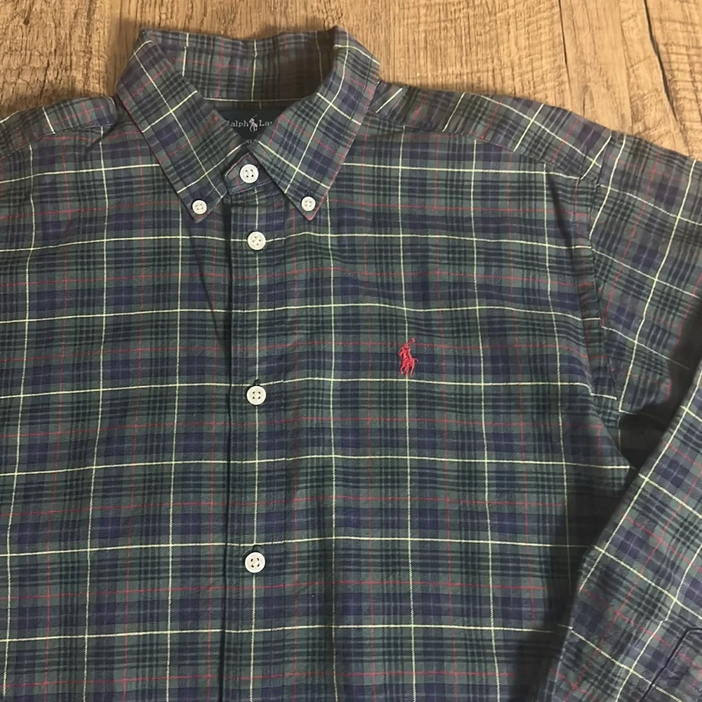 Ralph Lauren boys long sleeve plaid button up shirt size XL 20 with Red logo